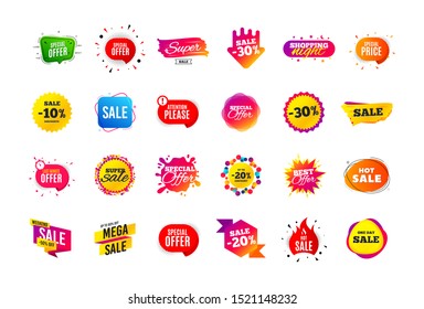 Sale banner badge. Special offer discount tags. Coupon shape templates design. Cyber monday sale discounts. Black friday shopping icons. Best ultimate offer badge. Super discount icons. Vector banners