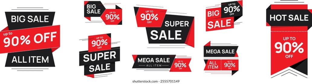 Sale banner badge. Special offer discount tags. Coupon shape templates design. Cyber monday sale discounts. Black friday shopping icons. Best ultimate offer badge. Super discount icons. Vector banners