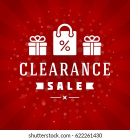 Sale Banner or Badge Vector Design for Promotional Brochure or booklet, Discount Poster, Shopping flyer, Clearance advertising. Red rays background.