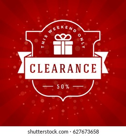 Sale Banner or Badge Vector Design for Promotional Brochure or booklet, Discount Poster, Shopping flyer, Clearance advertising. Red rays background.