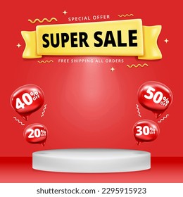 sale banner with blank space podium for product sale template design.	
