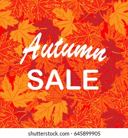 Sale banner with bright autumn leaves. Vector illustration