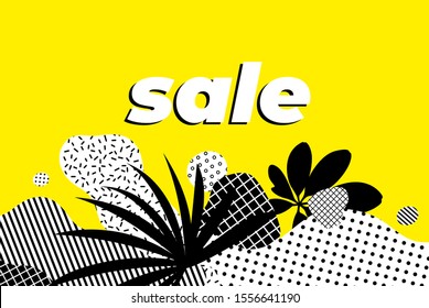 Sale Banner Bright vector collage of universal graphic Elements, Geometric Shapes, Dotted Halftone Object for your design