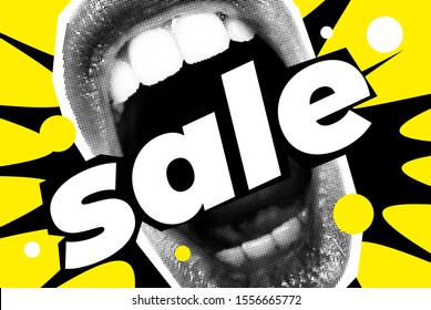 Sale Banner Bright vector collage of universal graphic Elements, Geometric Shapes, Dotted Halftone Object for your design