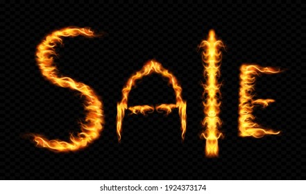 Sale banner. Burning poster with fiery letters. Realistic style. Vector