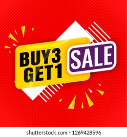 sale banner buy 3 get 1 red template