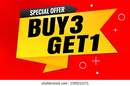 sale banner buy 3 get 1 free red design