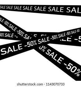 SALE BANNER CAUTION TAPE WITH DISCOUNT VECTOR ILLUSTRATION 3D