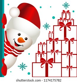 Sale banner. Christmas sale. A snowman on an advertising banner.  Christmas and New Year. Advertisement banner. Banner with text of sale. Text of the sale.