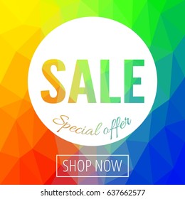 Sale banner, circle multicolor low polygonal vector