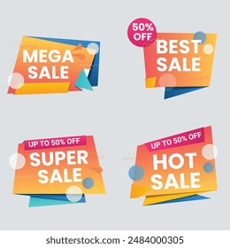 Sale banner collection, discount tag, special offer banner. Website stickers on a gray abstract background, color web page design. Set of discount banners. Vector illustration, eps10