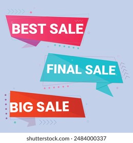 Sale banner collection, discount tag, special offer banner. Website stickers on a gray abstract background, color web page design. Set of discount banners. Vector illustration, eps10