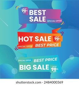 Sale banner collection, discount tag, special offer banner. Website stickers on a gray abstract background, color web page design. Set of discount banners. Vector illustration, eps10