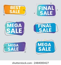 Sale banner collection, discount tag, special offer banner. Website stickers on a gray abstract background, color web page design. Set of discount banners. Vector illustration, eps10