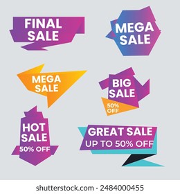 Sale banner collection, discount tag, special offer banner. Website stickers on a gray abstract background, color web page design. Set of discount banners. Vector illustration, eps10