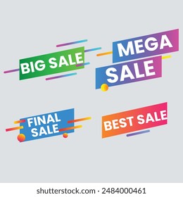 Sale banner collection, discount tag, special offer banner. Website stickers on a gray abstract background, color web page design. Set of discount banners. Vector illustration, eps10