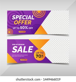 Sale banner collection. Banner template for fashion sale, business promotion with geometric shapes and space for your image. Vol.78