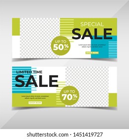 Sale banner collection. Banner template for fashion sale, business promotion with geometric shapes and space for your image. Vol.101