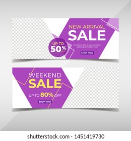 Sale banner collection. Banner template for fashion sale, business promotion with geometric shapes and space for your image. Vol.98