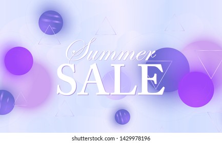 Sale banner. Color background. Violet soft spheres. Fluid pattern. 3d geometric shapes. Vector.