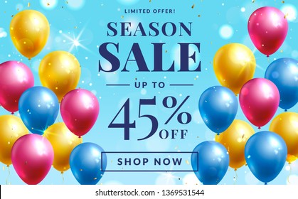 Sale banner with colorful balloons. Vector template for web advertising of season discounts.