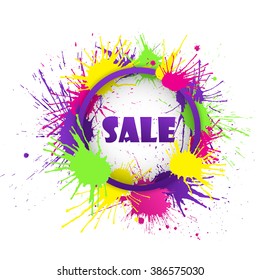 Sale banner with colorful paint splashes. Vector illustration.