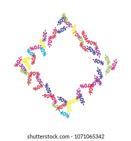 Sale Banner Confetti. Vector Falling Discount Prices -10, -20, -30, -40, -50, -70, -90 Sticker. Holidays Shopping Promotion Ads. Rebate Badge, Price Discount Cool Sale Banner, Border or Frame.