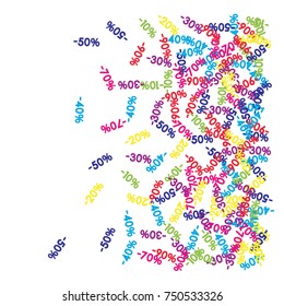 Sale Banner Confetti. Vector Falling Down -10, -20, -30, -40, -50, -70, 90 Banner or Sticker. Holidays Shopping Promotion Ads. Rebate Badge, Price Discount Hipster Sale Banner, Frame or Border.