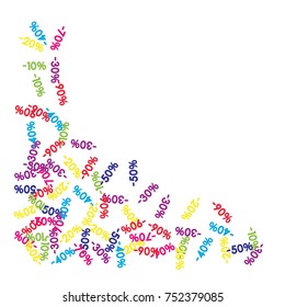 Sale Banner Confetti. Vector Falling Down -10, -20, -30, -40, -50, -70, 90 Banner or Sticker. Holidays Shopping Promotion Ads. Rebate Badge, Price Discount Hipster Sale Banner, Frame or Border.