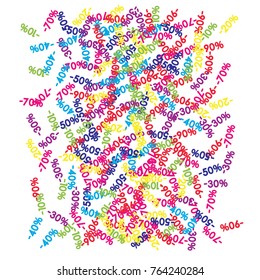 Sale Banner Confetti. Vector Falling Down -10, -20, -30, -40, -50, -70, 90 Banner or Sticker. Holidays Shopping Promotion Ads. Rebate Badge, Price Discount Hipster Sale Banner, Frame or Border.