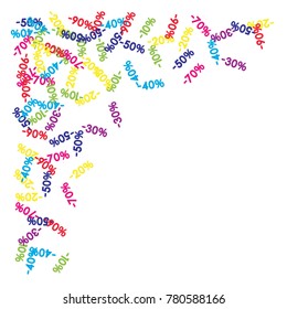 Sale Banner Confetti. Vector Falling Down -10, -20, -30, -40, -50, -70, 90 Banner or Sticker. Holidays Shopping Promotion Ads. Rebate Badge, Price Discount Hipster Sale Banner, Frame or Border.