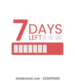 Sale banner with countdown - 7 numbers. Text days left with discharging status bar as discharged battery. Last day offer banner or badge.