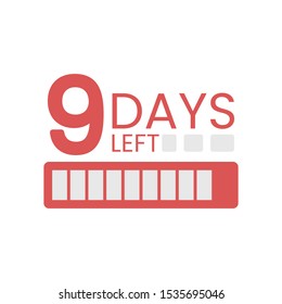 Sale banner with countdown - 9 numbers. Text days left with discharging status bar as discharged battery. Last day offer banner or badge.