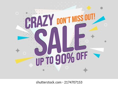 Sale banner. Crazy discount offer up to 90 percent off. Final big super wholesale. Special offer on weekend or end of season vector illustration