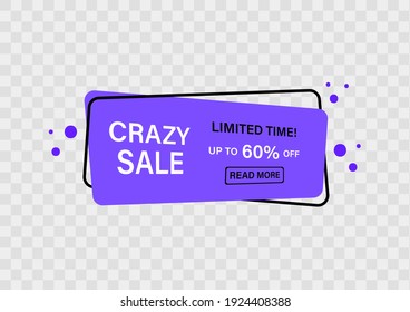 Sale banner. Crazy sale. Limited time up to 60 percent off. Vector flat illustration. End of season special offer poster on transparent background.