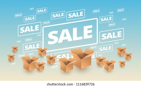 Sale banner delivery cardboard sale boxes icons - vector sale background illustration 