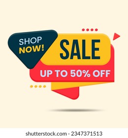 sale banner design up to 50 percent off shop now price tag design