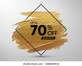 Sale Banner Design. 70% Off. Vector Promo Banner With Gold Brush Stroke Effect. Special Offer Background.