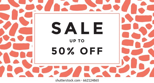 Sale banner design or ads web template with seamless pattern background. Creative social media header with discount offer. Vector illustration.