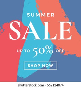 Sale banner design or ads web template with brush strokes pattern background. Creative social media header with discount offer. Vector illustration.
