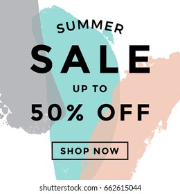 Sale banner design or ads web template with brush strokes pattern background. Creative social media header with discount offer. Vector illustration.