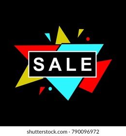 Sale banner design. Black background memphis art abstract new hot 2018 style of 90s.