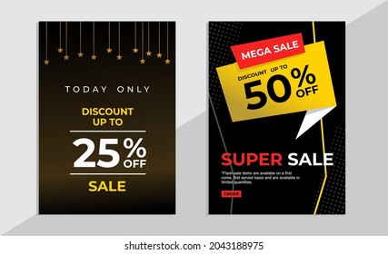 Sale banner design with discount up to 25% and 5% off. Flash sale vector template.
