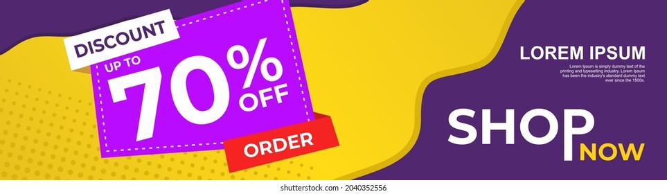 Sale banner design with discount up to 70% off. Vector template.