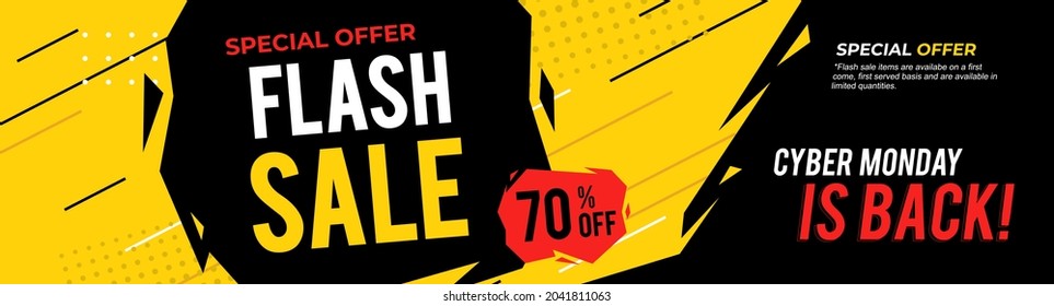 Sale banner design with discount up to 70% off. Flash sale vector template.