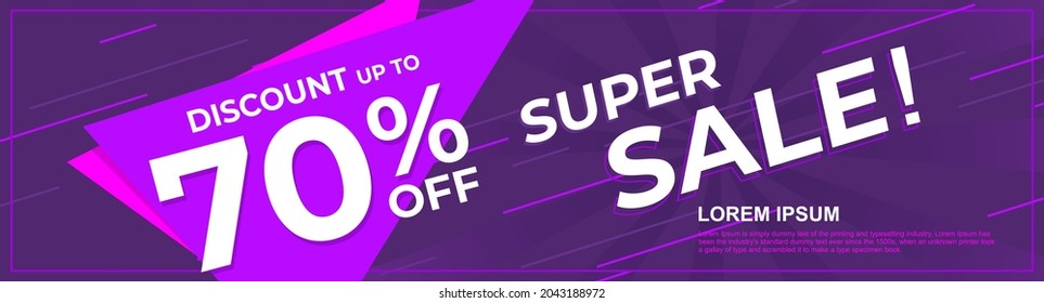Sale banner design with discount up to 70% off. Flash sale vector template.