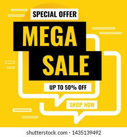 Sale Banner Design. Mega sale special offer, Up to 50% OFF, SHOP NOW. Vector illustration