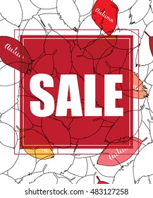 "SALE" banner design on seamless pattern of bright autumn leaves. Vector illustration.