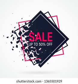 Sale banner design with rhombus explosion. Vector template