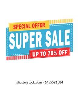 Sale banner design. Super sale, discount up to 70% off. Vector illustration